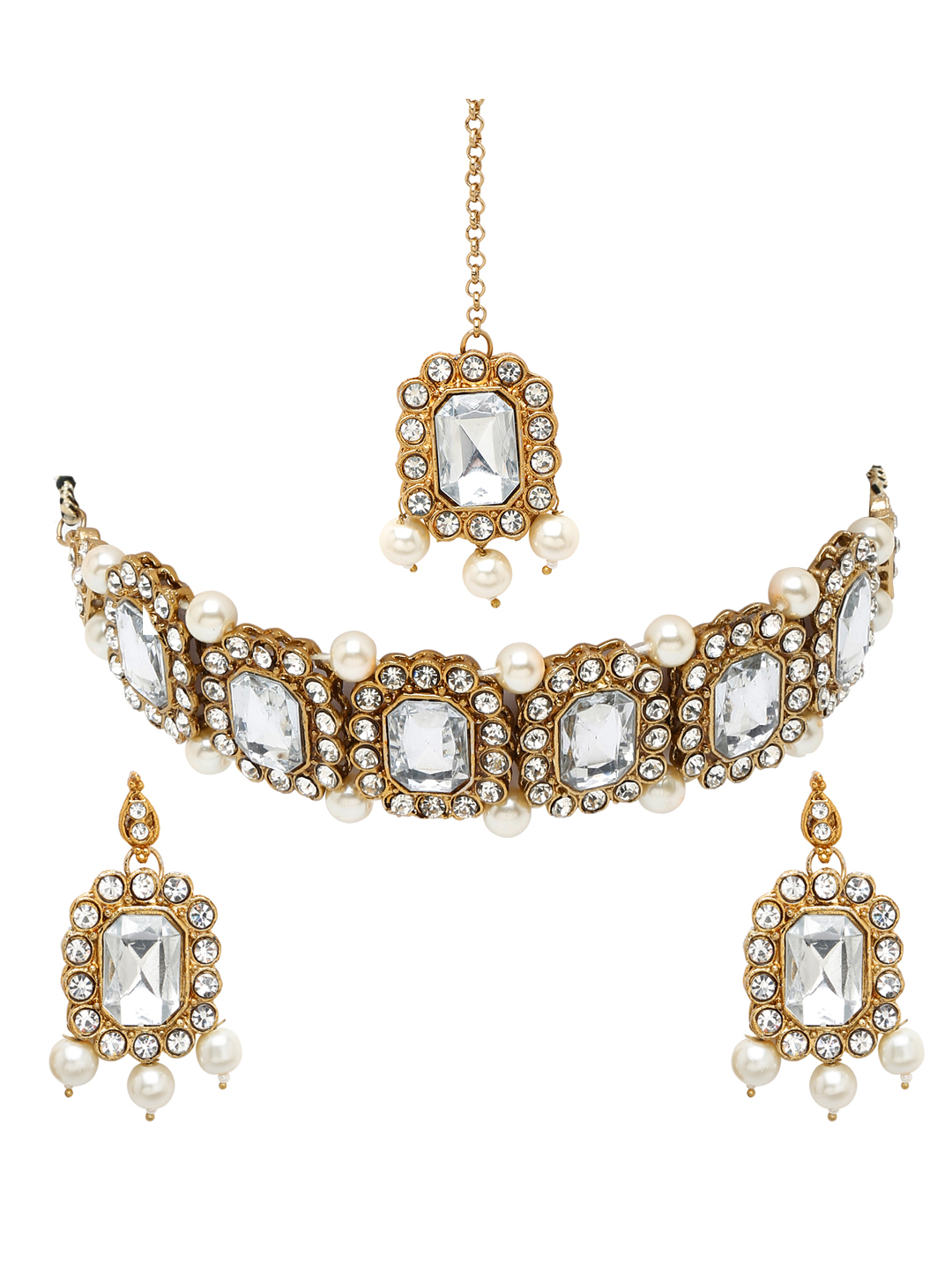 YouBella Jewellery Oxidised Silver Necklace Jewellery Set with Earrings for Girls and Women (Gold) (YBNK_50528)